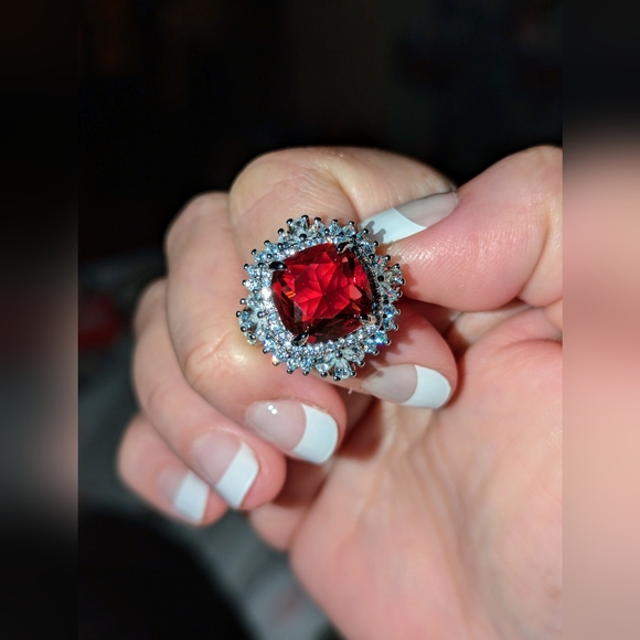 Ruby & Clear CZs Statement Ring - Picture 4 of 7